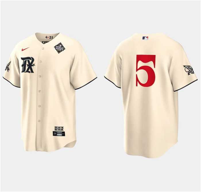 Mens Texas Rangers #5 Corey Seager Cream 2023 World Series City Connect Stitched Baseball Jersey Dzhi->texas rangers->MLB Jersey